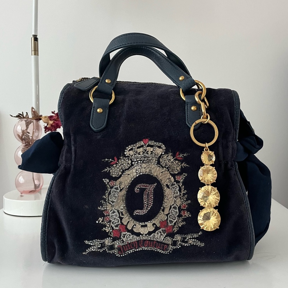 VINTAGE Juicy Couture Velveteen Handbag -Navy with Gold accents